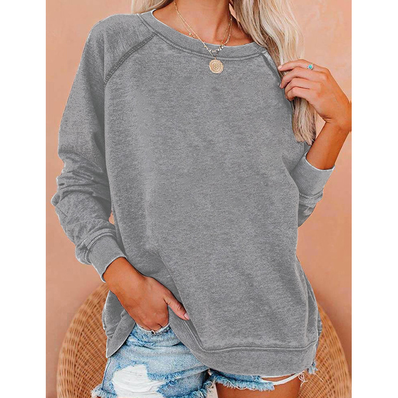 Primavera y otoño Amazon raglán suéter casual europeo y americano suelto de gran tamaño cuello redondo costura mujer manga larga transfronteriza mujer