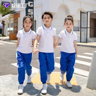 Primary school uniform summer lapel inner white short-sleeved T-shirt polo shirt kindergarten Garden clothes summer clothes entrance photo