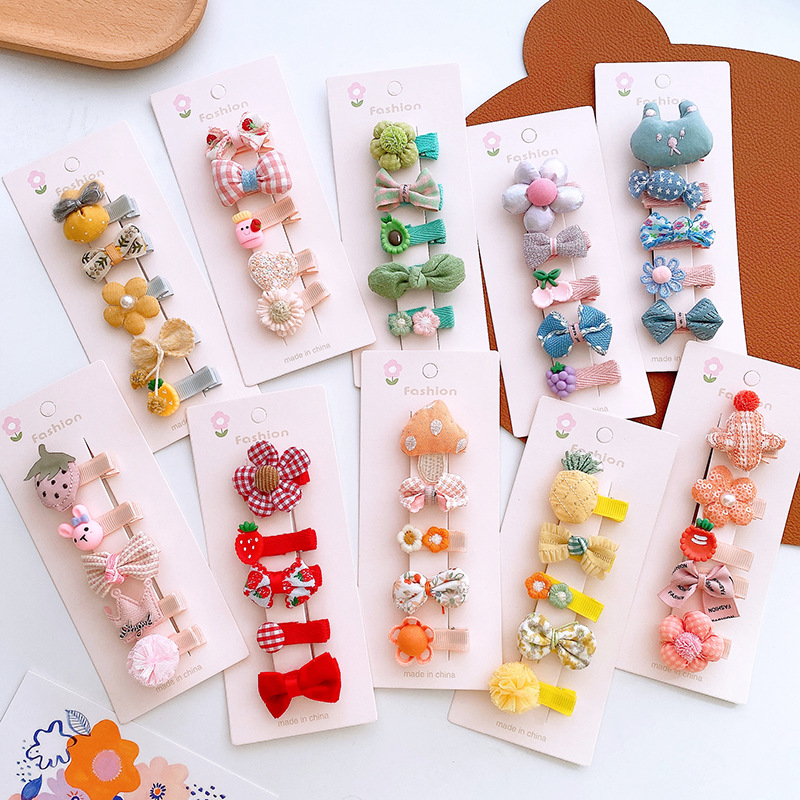 5 cute Korean style all-inclusive baby bow hairpins that are not harmful to hair, versatile colorful small side clip hair accessories for girls