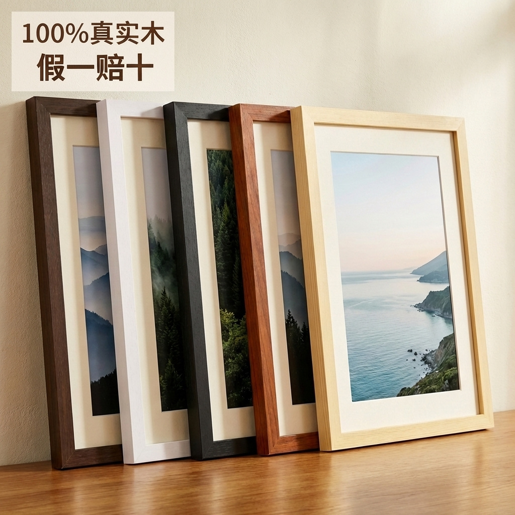 Marco de foto de madera sólida personalizado A4A3 8K 16 pulgadas cuelga de pared marco de foto de madera log marco de foto mayorista