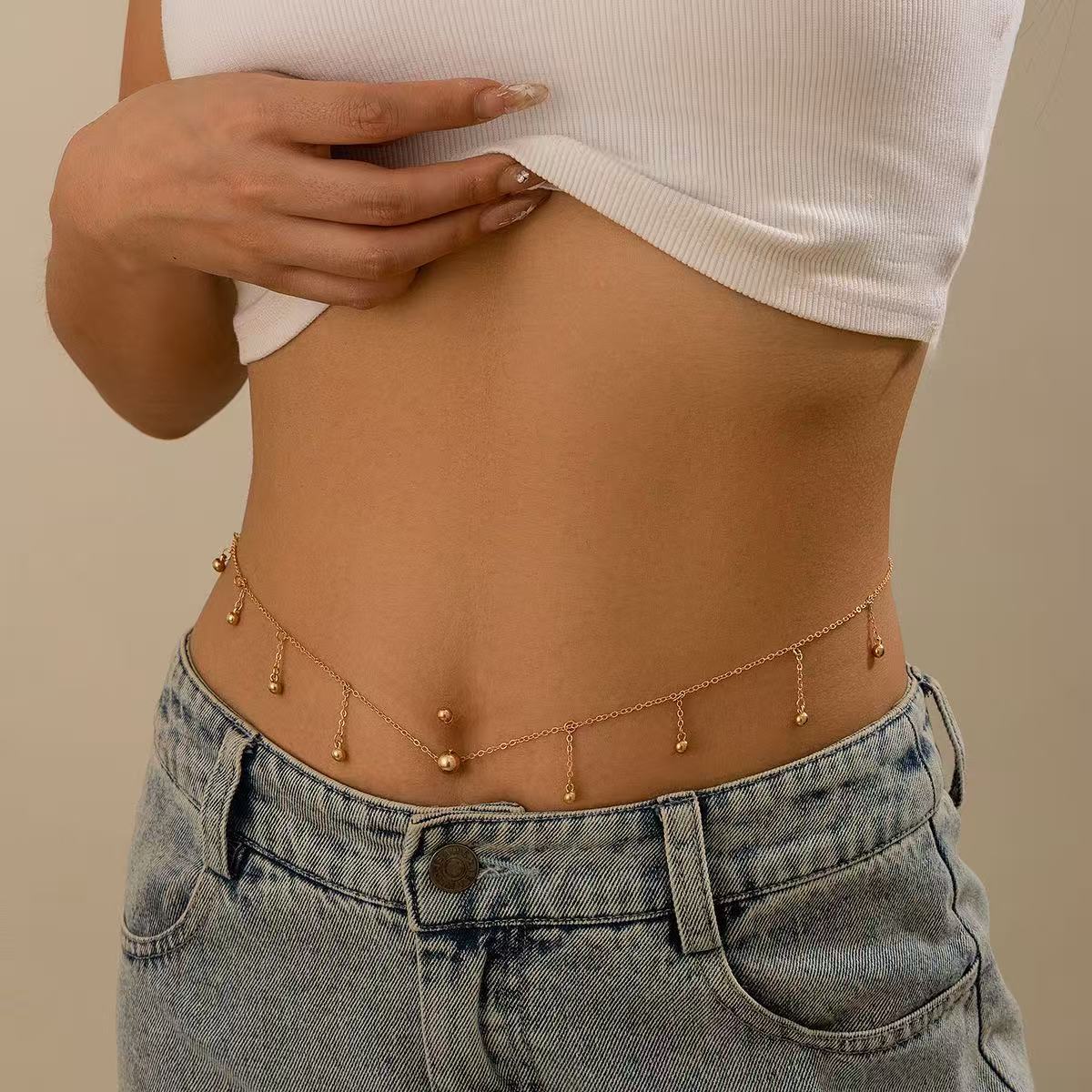 Personalisiertes Zirkonia Bauchnabelpiercing Mit Perlenquaste_voghion.com