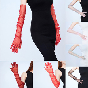 Cross-border Wholesale Bride Wedding Gloves Mesh Gloves Camellia Opera Halloween Black Sleeve Opera Party Long