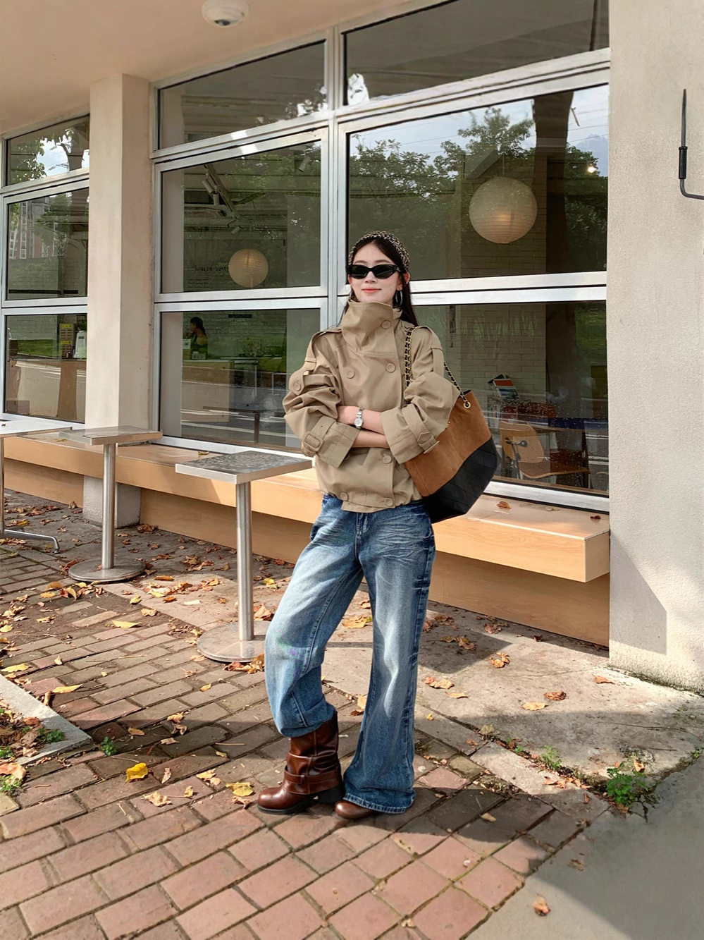 Khaki autumn trench coat