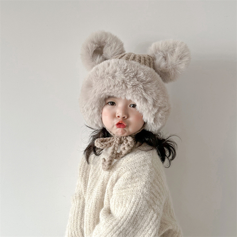Unisex Children's hats Winter boys and girls ins plus cashmere knitted plush Lei Feng hat ear protection hat_voghion.com