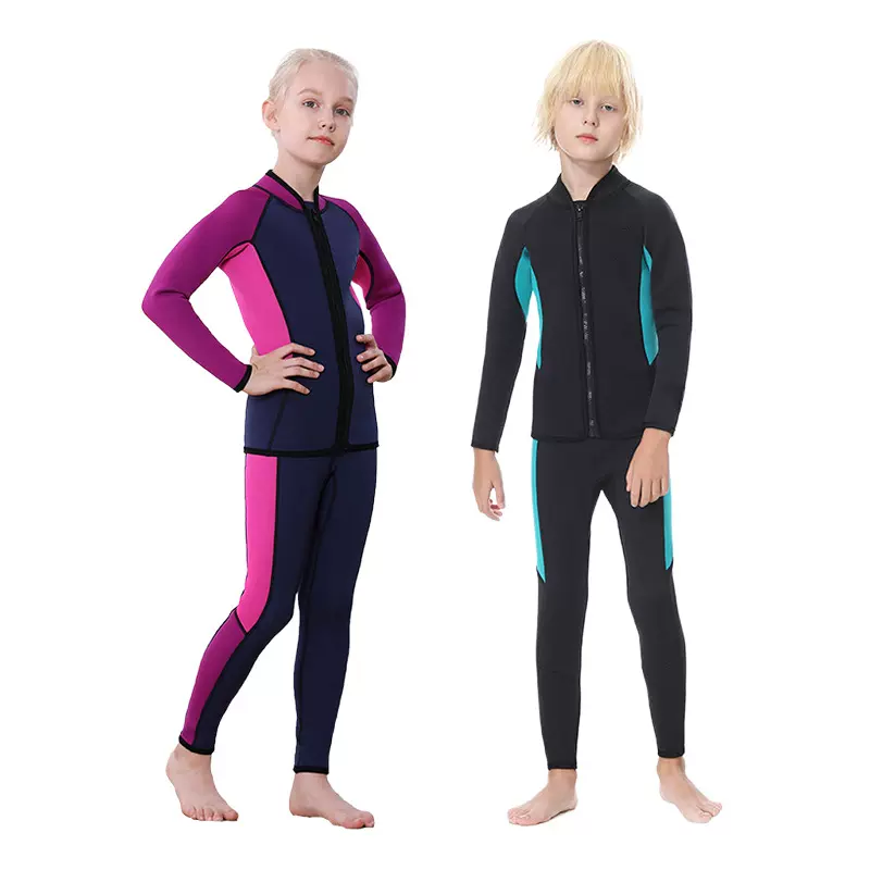 现货3MM儿童潜水服分体泳衣保暖防晒长袖冲浪浮潜中大童男童女童