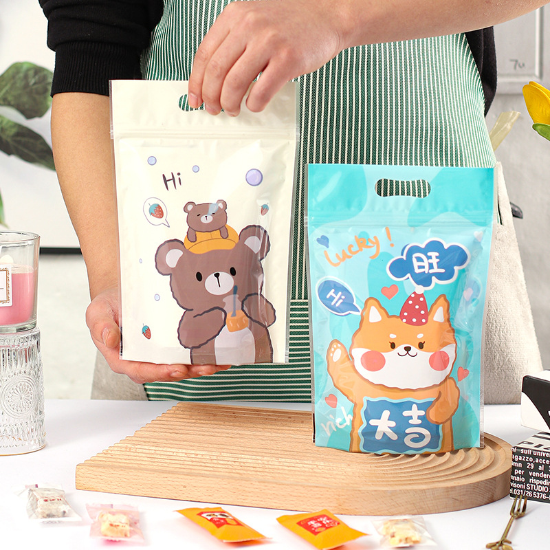 Copo de nieve de dibujos animados crujiente auto-permanente bolsa turrón bolsa de embalaje Caja de galletas leche azufaifo bolsa de caramelo bolsa de cremallera portátil