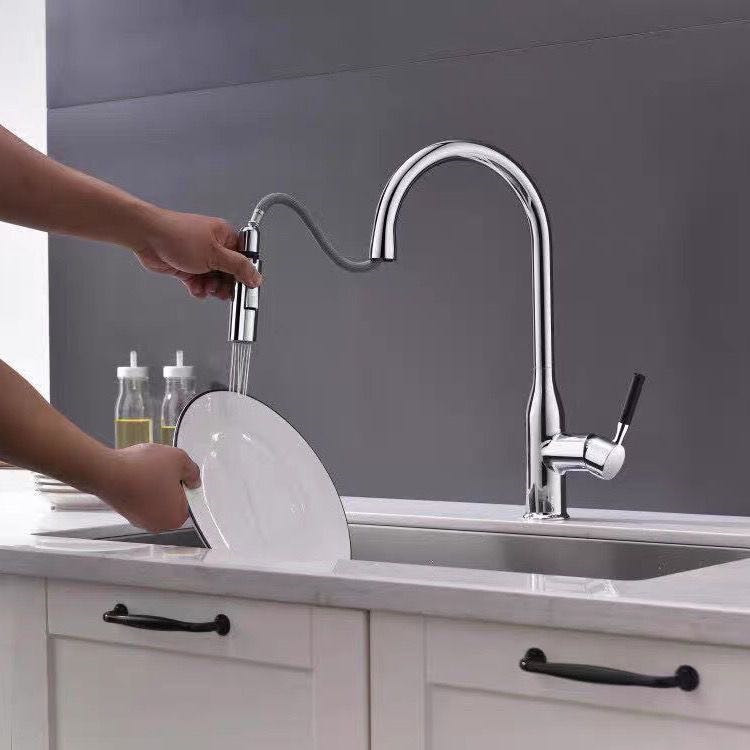 Nueva pistola gris negro extraíble cocina agua fría y caliente cuenca vegetal cobre grifo lavavajillas fregadero retráctil hogar