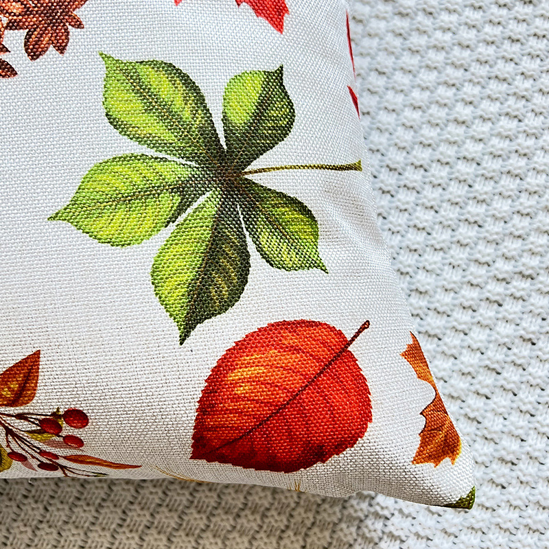 Cross-border exclusive for autumn harvest maple leaf pine cone ginkgo leaf printing encryption  linen pillowcase sofa cushion cover_voghion.com