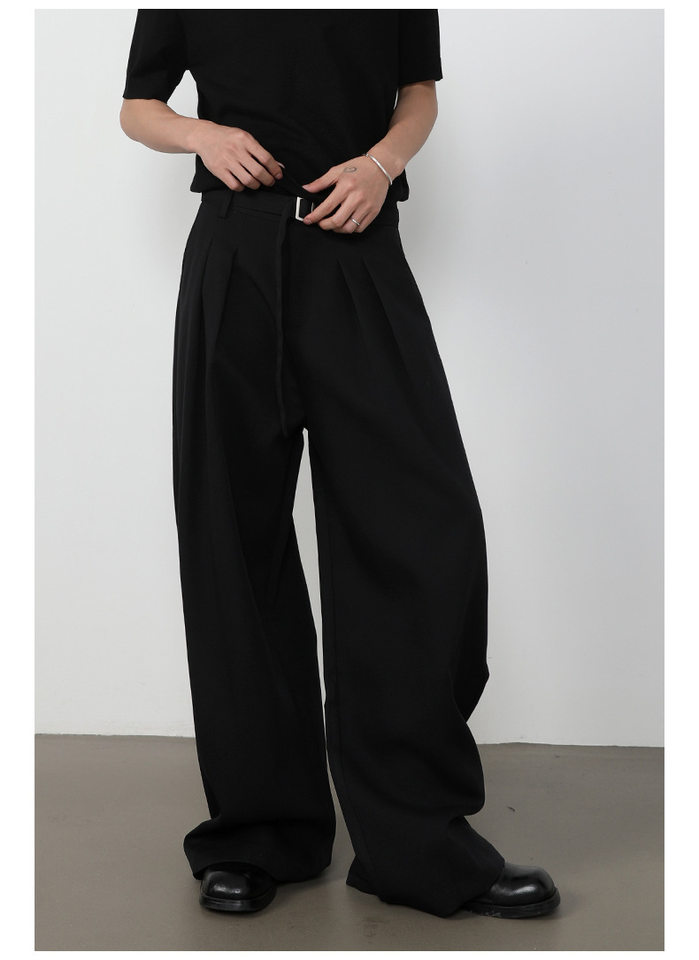 Quần tây nam dáng chữ A xếp ly đôi, cắt may 3D, vải rủ màu trơn, quần dài casual — màu xám, màu đen chi tiết 9