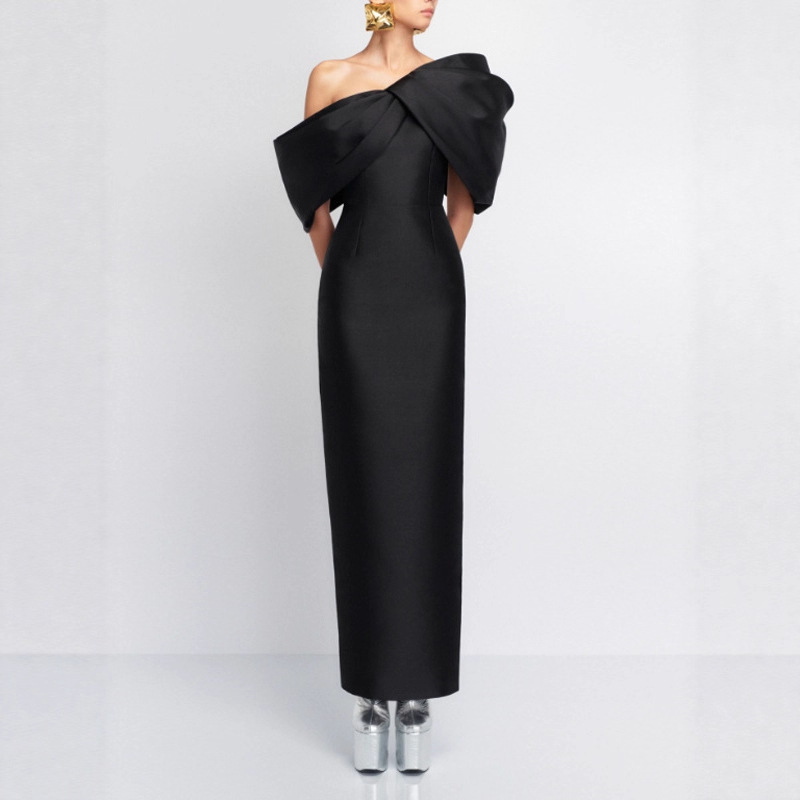 Cross-Border Foreign Trade Evening Dress One-Shoulder Design Banquet Slimming Dress Long Elegant Elegant Wholesale