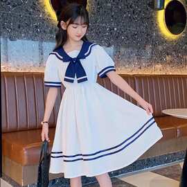 女童学院风连衣裙夏季网红洋气海军领水手服夏装中大童儿童JK裙子
