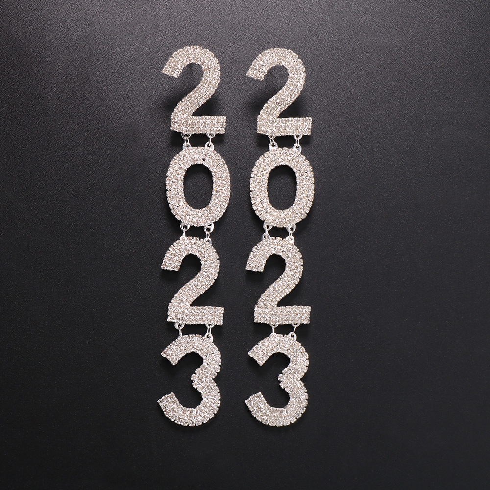 Exaggerated Number Copper Plating Inlay Rhinestones Drop Earrings 1 Pair