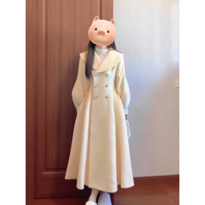 大码胖MM韩系甜美小香风外套女秋冬高级感中长款收腰气质呢子大衣