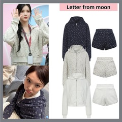 现货Letterfrommoon林娜琏任敏卢昱晓同款碎花套装连帽外套短裤女