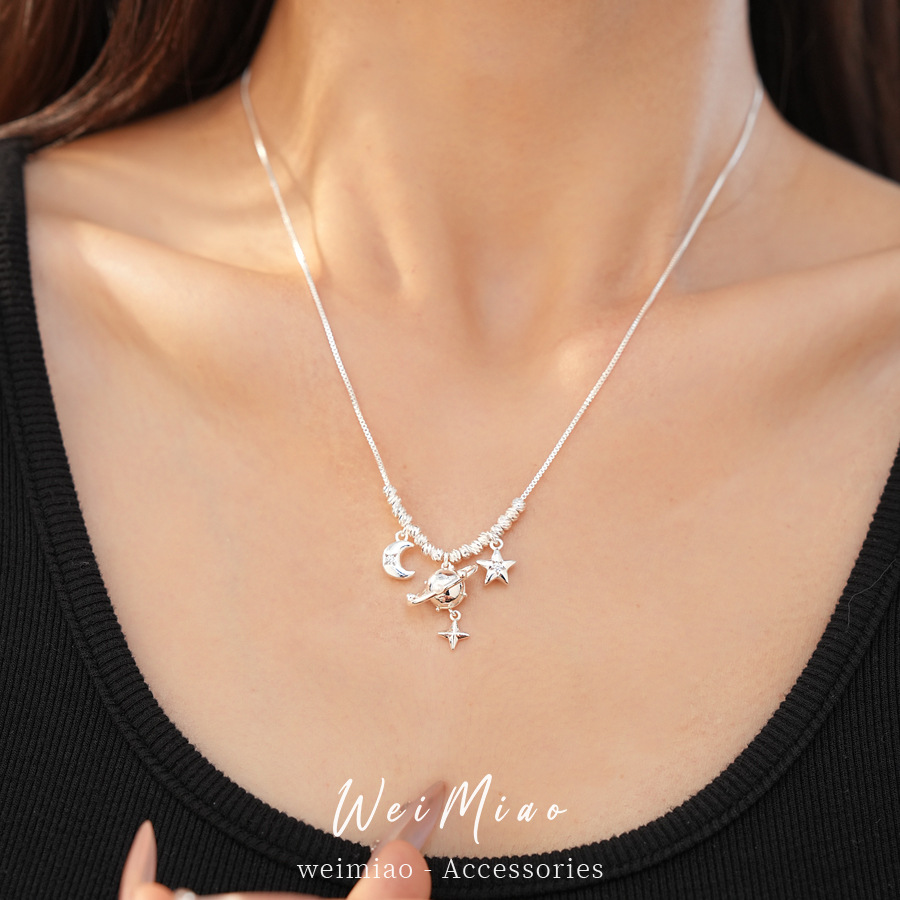 Piedra de roca, luna, estrellas, collares de Saturno, lujo ligero, nicho, moda diaria, conjunto de joyas al por mayor image 5