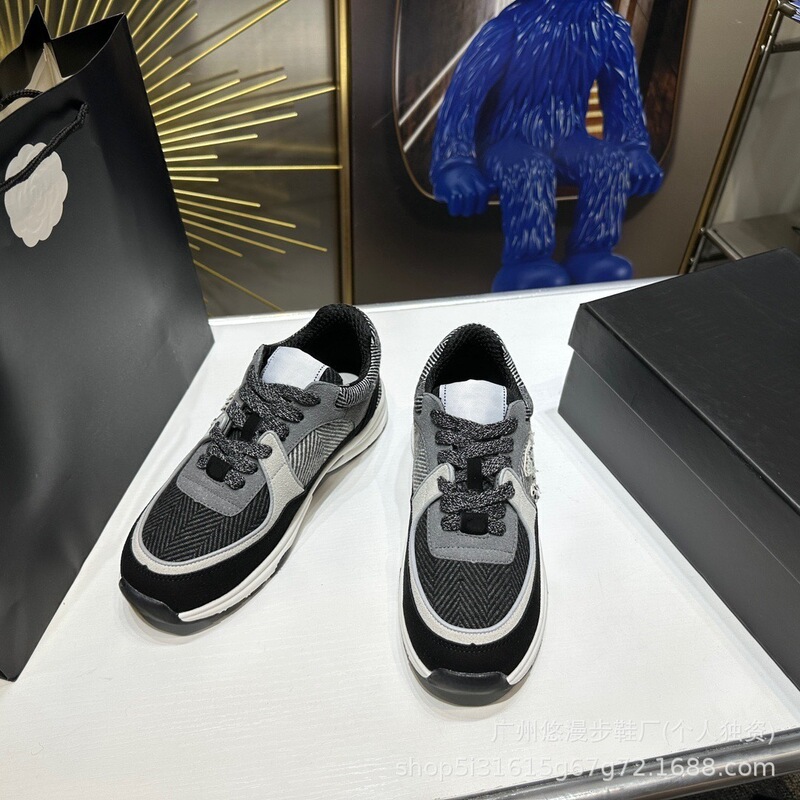 小香风休闲运动鞋女2025新款真皮网面透气增高厚底系带拼色老爹鞋|undefined
