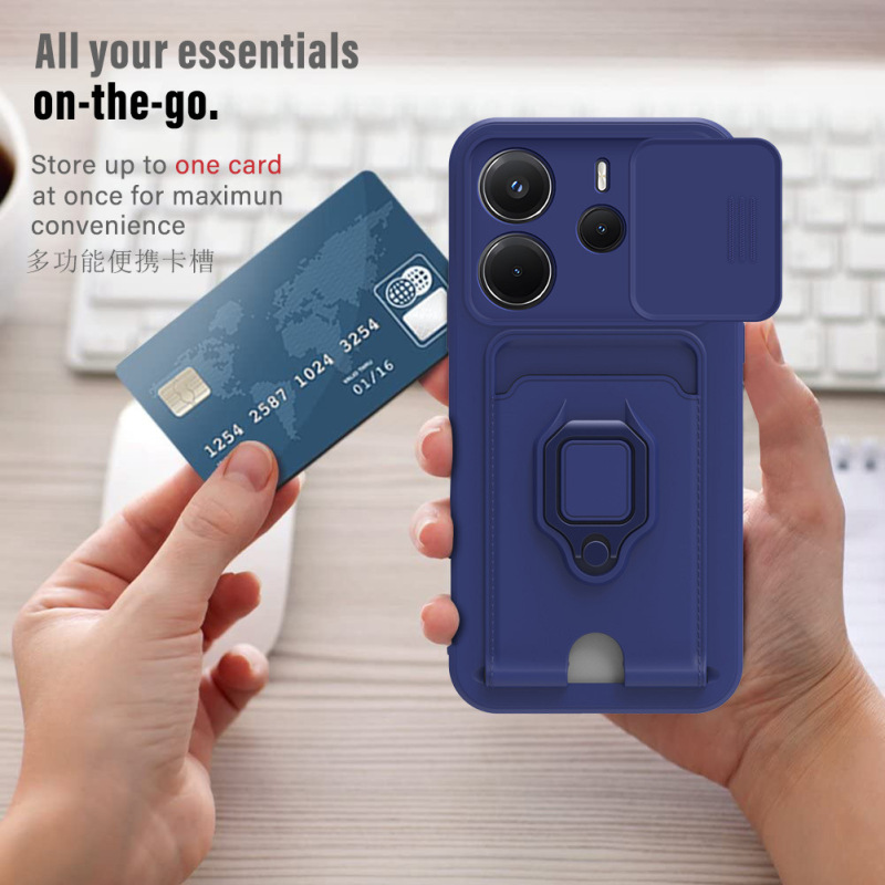 Suitable for Redmi Note 14 Phone Case with Sliding Lens Holder, Xiaomi 14T/13T/12T Card Holder, Full Protection Against Drops, 14C