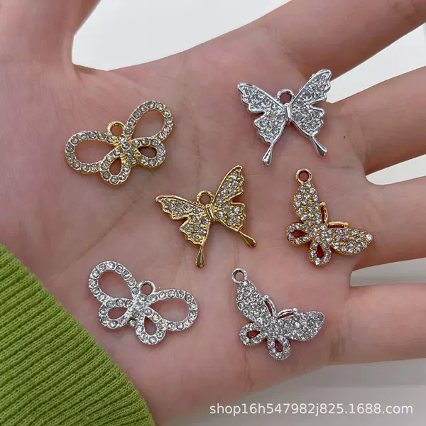 Diamond-encrusted alloy butterfly pendant accessory DIY jewelry accessories for necklaces, bracelets, earrings, and pendants