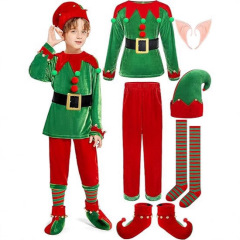 2025年 クロスボーダー 子供用 クリスマスエルフコスチューム 男の子用 サンタクロース風コスチューム パフォーマンスコスチューム ストライプ柄 コスプレ