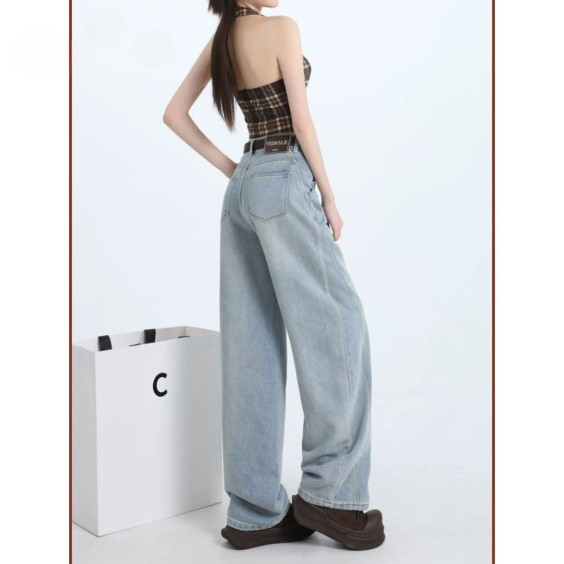 Женские джинсы в пол с высокой талией, широкими штанинами, утягивающим дизайном, свободного прямого кроя, новинка 2025 года