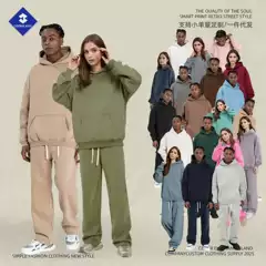 350g Sweatshirt Autumn and Winter New American Trendy Brand Loose Velvet Thickeneded Pure Color Top Hooded Sweatshirt Men's Jacket