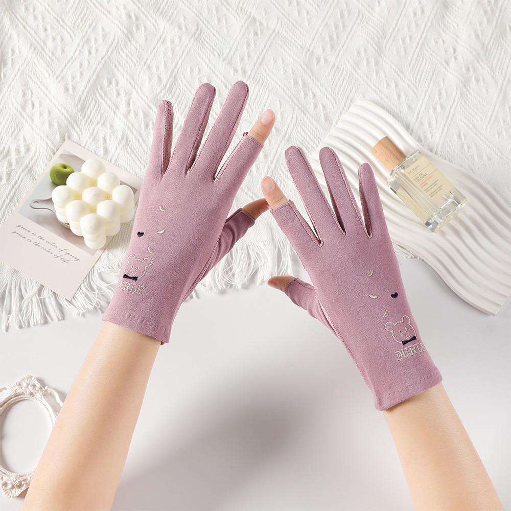 Guantes de protección solar de verano para mujer delgada primavera y otoño ciclismo a prueba de rayos UV transpirable antideslizante expuesto guantes de dos dedos