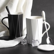 创意ins风陶瓷水杯情侣马克杯带盖勺办公室咖啡杯小众牛奶杯喝水