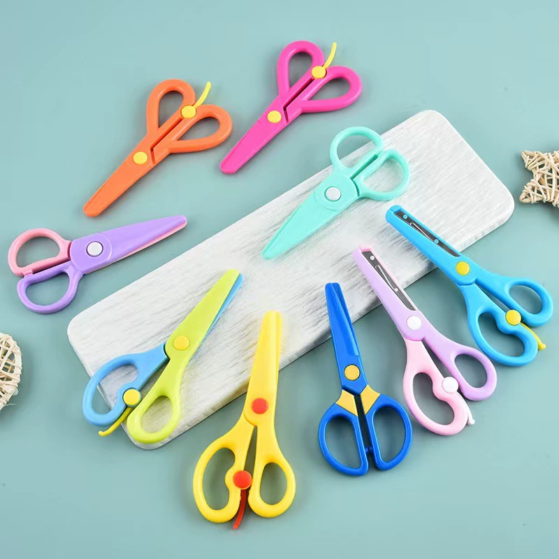 Готовые к использованию детские безопасные ножницы макаронных цветов с антизажимным механизмом, эластичные пластиковые ножницы для резки бумаги ручной работы для школьников.