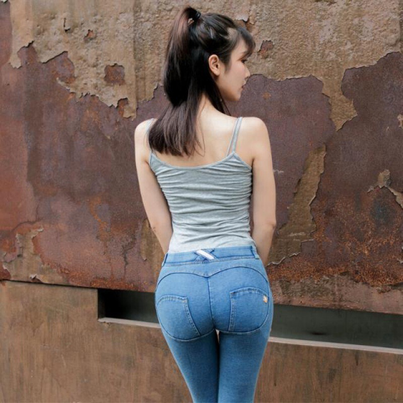 Zipper-Free Jeans for Women, Elastic, Sexy Low-Waist Butt-Beautifying Pants, Peach Butt Pants, Petite Nine-Point Fitness Pants