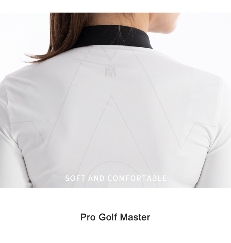 Áo golf nữ dài tay thắt nơ MO EYES vải co giãn thể thao thu đông — M23YF023-Trắng [phối với khăn lụa], M23YF023-Đen [với khăn lụa], M23YF019-Áo màu đen, M23YF019-Áo màu trắng chi tiết 23
