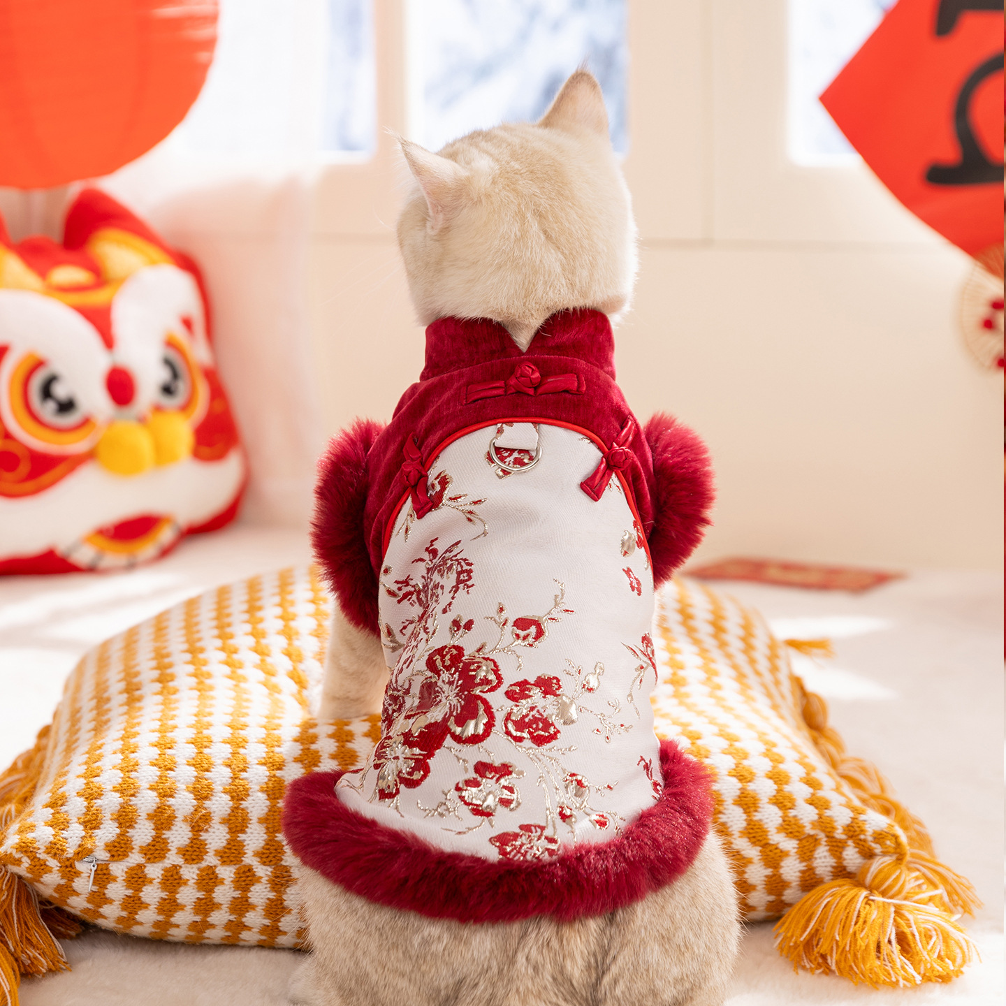 Año Nuevo, chaleco de vestir Tang impreso bordado, perros y gatos pequeños y medianos, ropa de algodón de Año Nuevo, mascotas festivas, ropa de oso