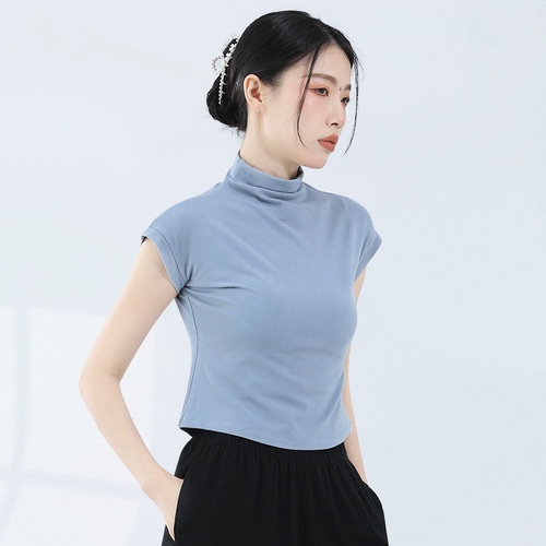 Modern dance practice clothes, high collar short-sleeved tops, dance clothes, classical dance fitness training clothes