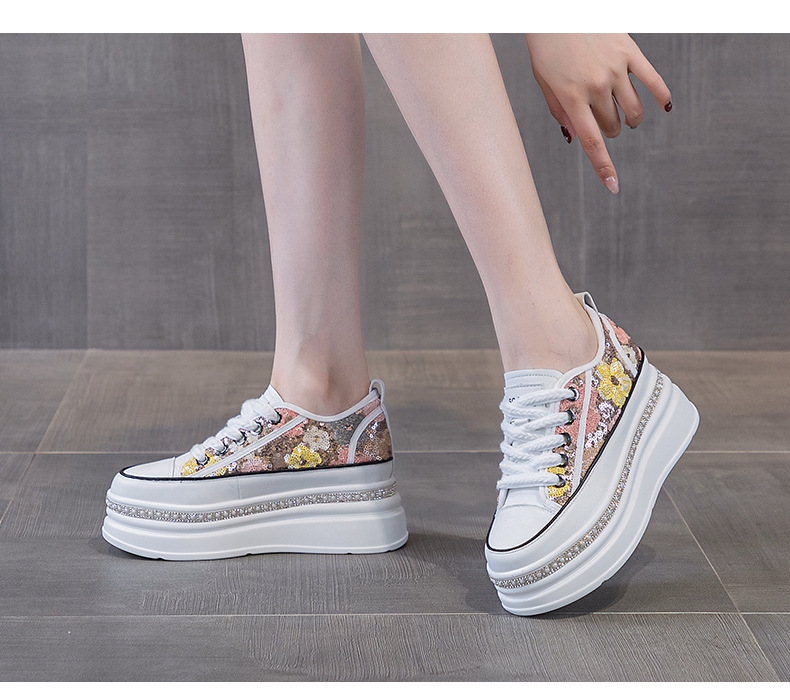Giày sneaker nữ đế dày tăng chiều cao đính sequin phong cách tân Trung Hoa — M2577 tím đen, M2577 màu bạc, M2577 màu hồng chi tiết 17
