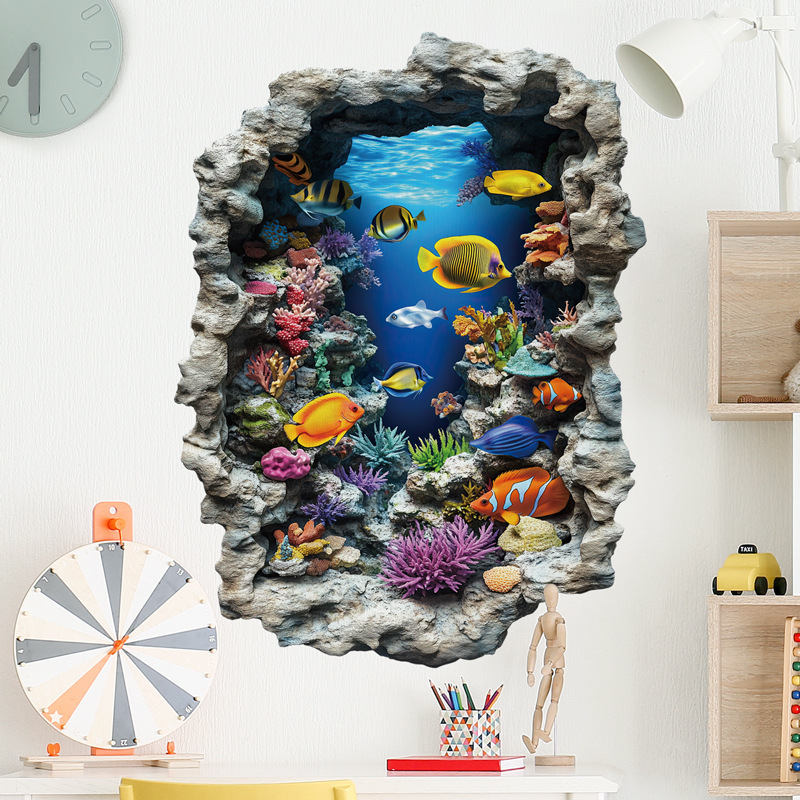 Xian 46017 3D Effect Ocean Fish Background Wall Decoration Sticker Bathroom Glass Broken Wall Deep Sea Fish Wall Sticker Xian 46017 3D Effect Ocean Fish Background Wall Decoration Sticker Bathroom Glass Broken Wall Deep Sea Fish Wall Sticker