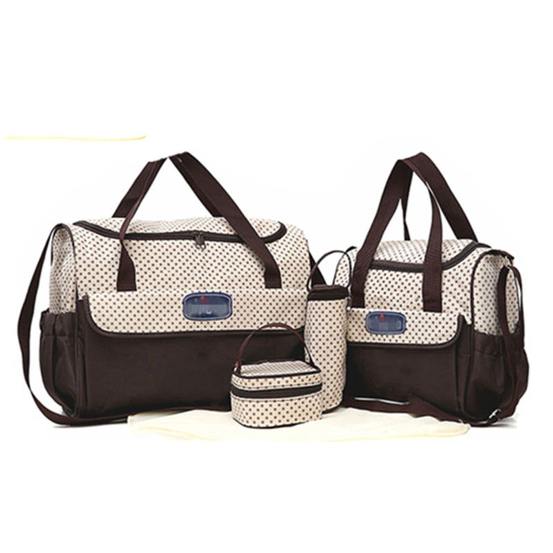 Conjunto de Cinco Piezas de Bolsa Maternal Acolchada con Diseño de Cuadros, Bolsa Maternal Multifuncional de Gran Capacidad para Guardar Pañales, de Hombro o Cruzada