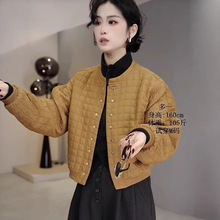 高端欧货2025年秋冬新款立领单排扣竖条薄棉轻薄棉服棉衣棒球服女