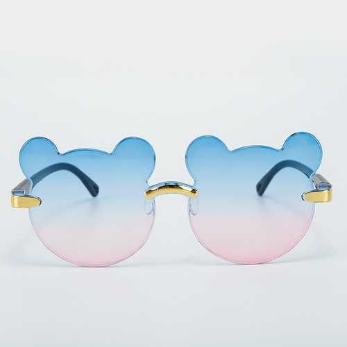 New rimless children's sunglasses, fashionable and cute sunglasses, personalized cartoon bear ears sunglasses wholesale