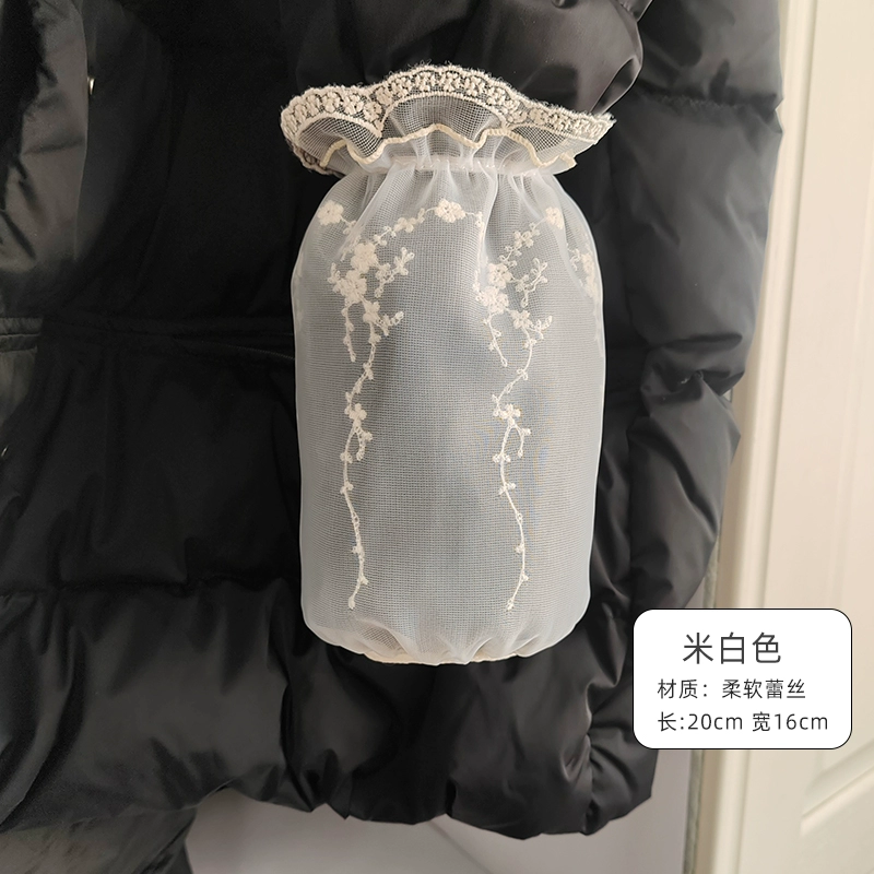 Lace demi-season sleeves, white down jacket, anti-dirty