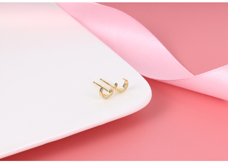 1 Pair Simple Style Moon Plating Inlay Sterling Silver Zircon 18k Gold Plated Ear Studs display picture 6