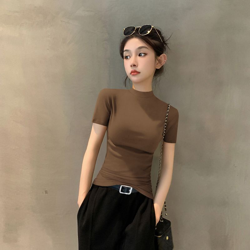 커피 하프 터틀넥 반소매