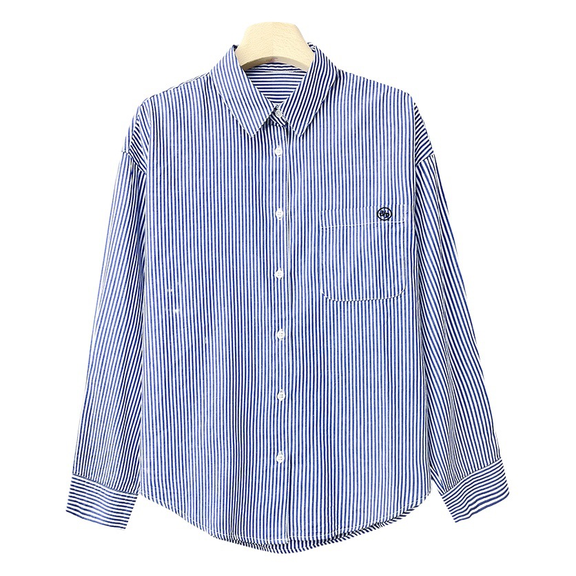 Directo de fábrica puro algodón azul rayas camisa de las mujeres de manga larga otoño nueva suelta adelgazante camisa casual todo-Juego superior