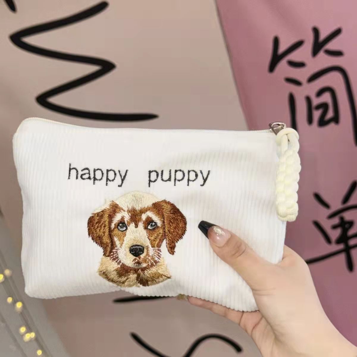 Bolsa de maquillaje de bordado de tenue agujas nicho color de viaje portátil bolsa de almacenamiento de productos de cuidado de la piel bolsa de lavado