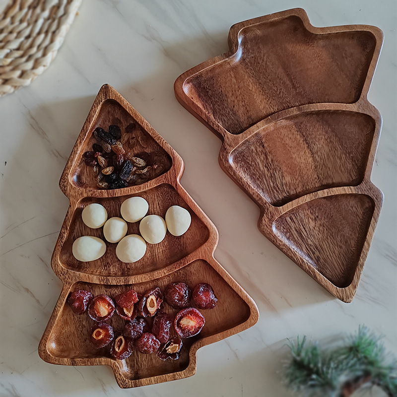 Walnut Christmas Tree Plate Household Wooden Dielectric Dinner Plate Creative New Chinese Breakfast Plate Snack Dish Dried Fruit Plate