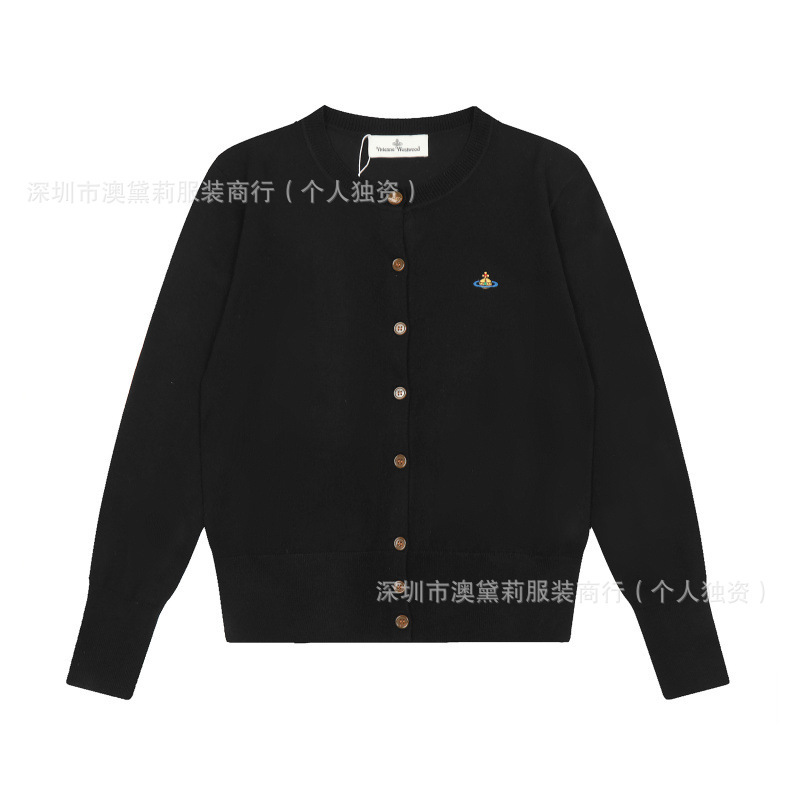25SS西太后薇薇安土星经典款刺绣简约经典纯色羊毛针织开衫毛衣女|undefined