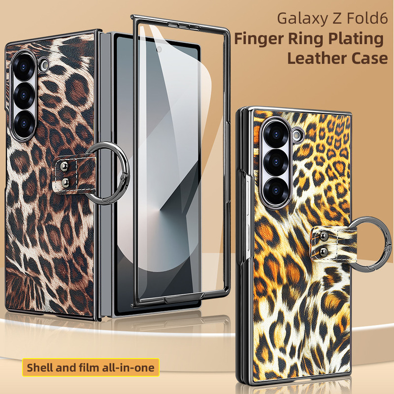 Samsung Fold6 携帯電話ケース、シェルとフィルム一体型携帯電話ケース Fold5 ヨーロッパとアメリカのファッションヒョウ柄リング携帯電話ケースに適しています。|undefined