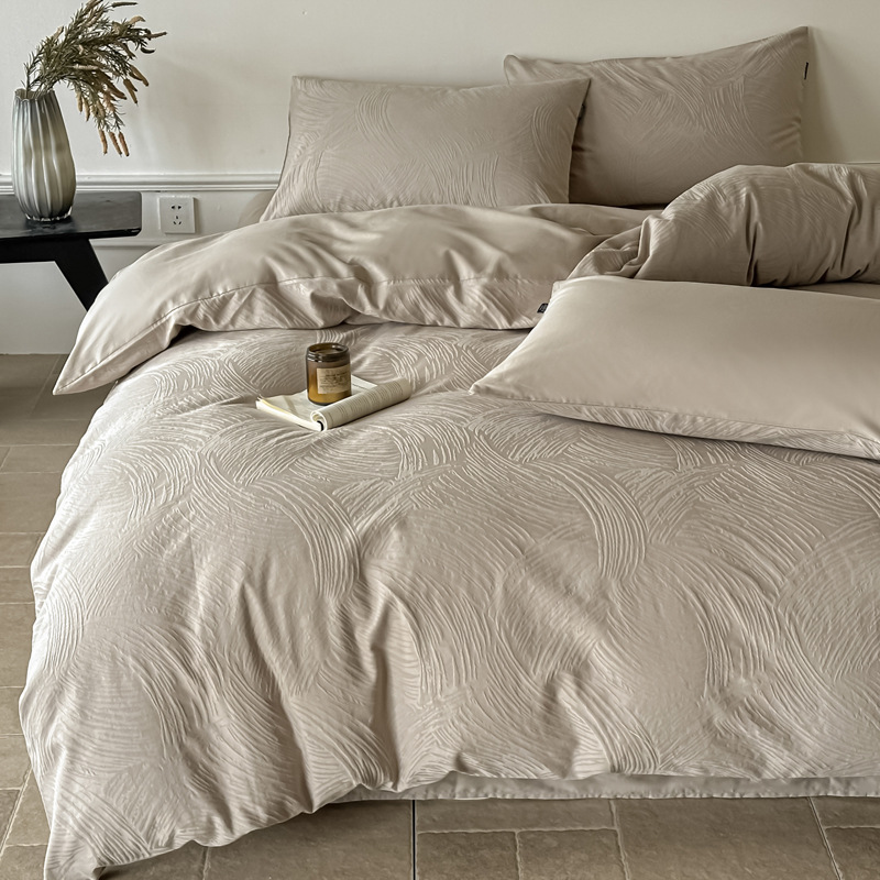 Washed Cotton Duvet Set - Luxury Jacquard Embossed 4 Piece Bedding_voghion.com