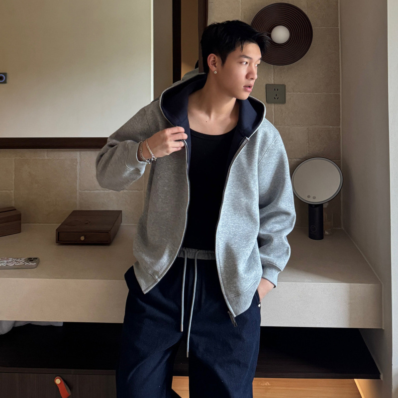 Auticup American-Style Cardigan 500g Color-Block Heavyweight Sweatshirt for Men, Autumn and Winter Hooded Top with Double Zipper and Oversized Long Sleeves Auticup American-Style Cardigan 500g Color-Block Heavyweight Sweatshirt for Men, Autumn and Winter Hooded Top with Double Zipper and Oversized Long Sleeves