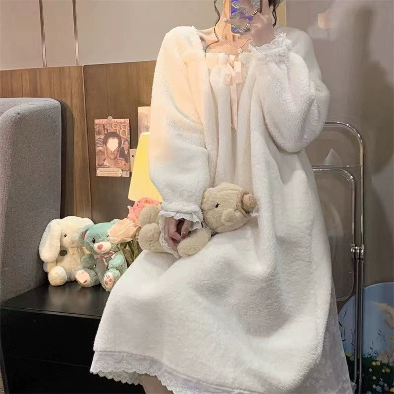Тёплая пижама из кораллового бархата, зимняя милая длинная юбка, макси-длина, коллекция 2023