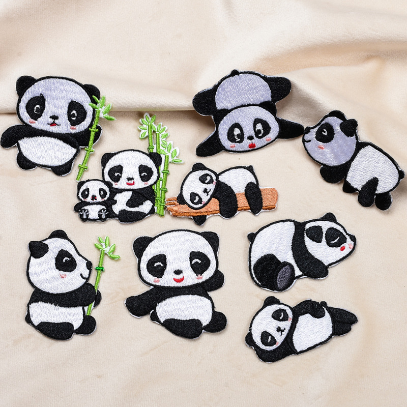 乐思刺绣布贴电脑绣花章新款卡通小熊猫手工烧边款衣服装饰补丁贴