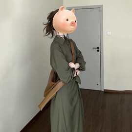 跨境绿色polo衬衫连衣裙子女新款早初秋季大方得体绝美巨好看